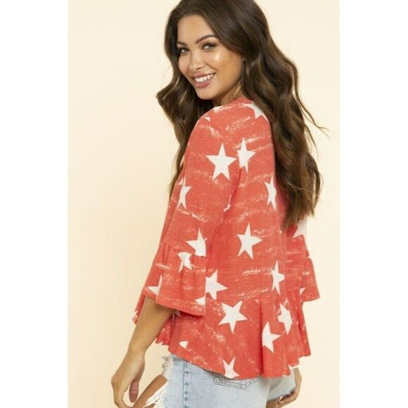 SALE! Blue Buttercup Star Spangled Ruffle Top Shirt Patriotic KT80670-01 - Picture 3 of 6